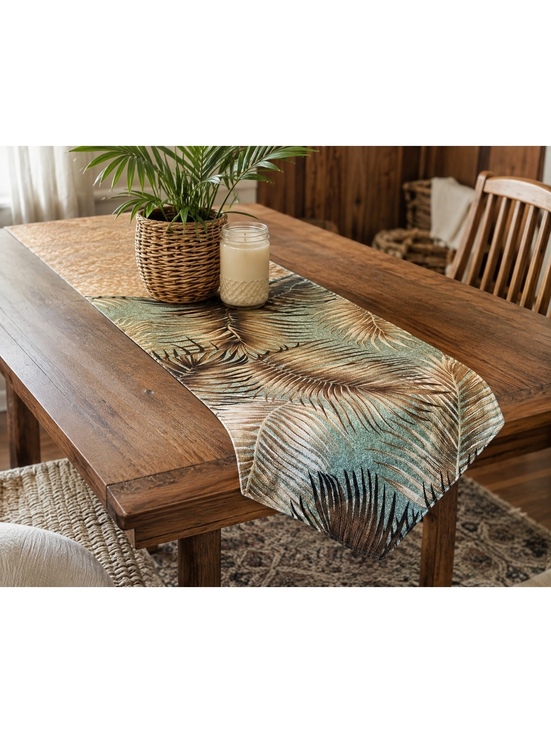 Other - Reversible Tropical Palm Leaf Table Runner 13 x 71 Woven Wicker Coastal Decor
